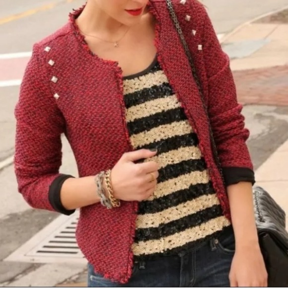 Monteau Red Blazer twist Jacket Size Medium - Picture 1 of 17